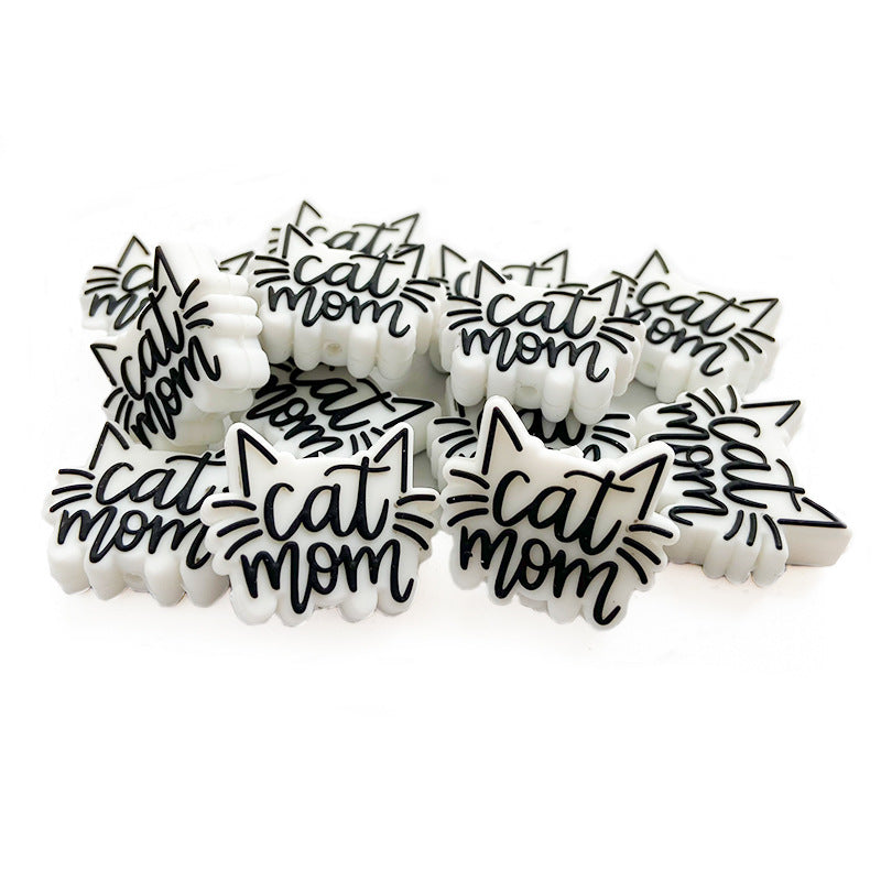 Wholesale 10pcs Silicone Cartoon Cat Mom Focal beads